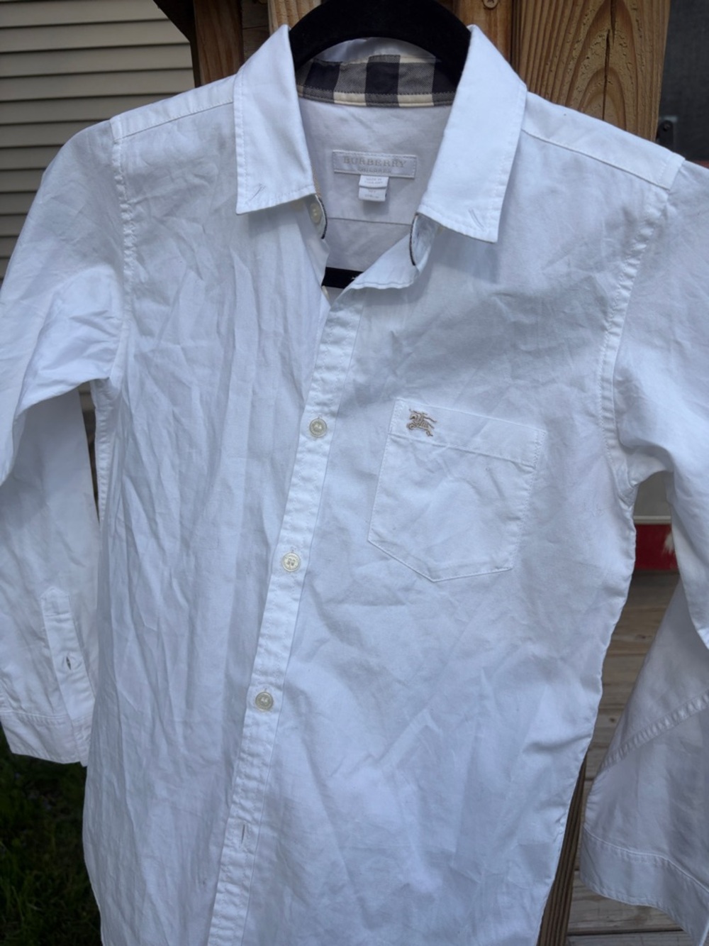 Burberry White Long-Sleeve Button-Down Shirt with Signature Check Trim